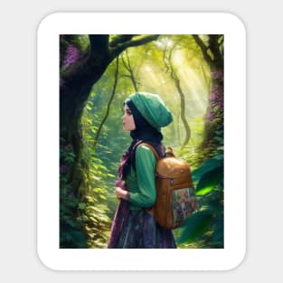 beautiful young lady Veiled in the forest hiking Sticker